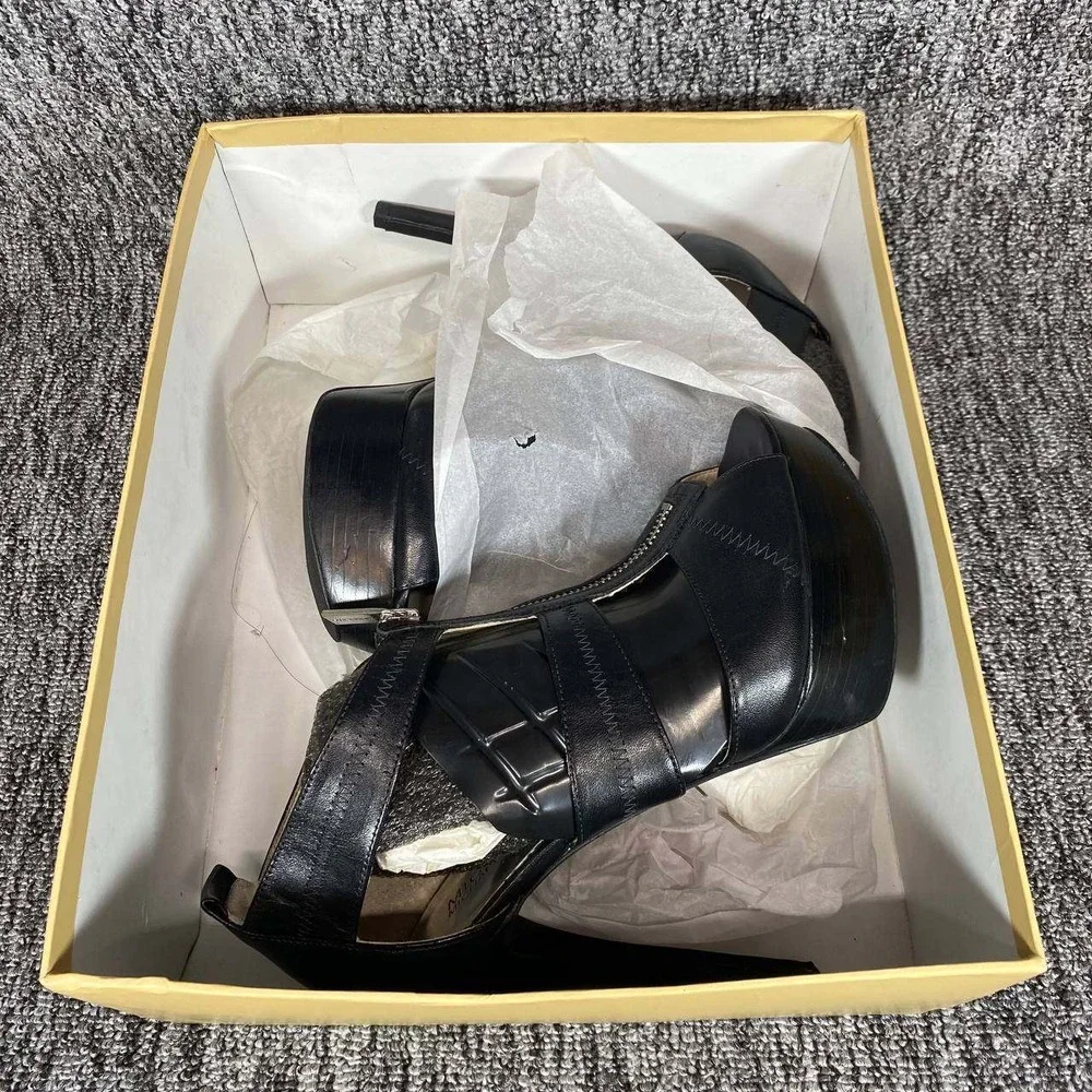 Michael Kors Berkley Platform Stiletto Sandals Women 8M Black Leather‎ Front Zip